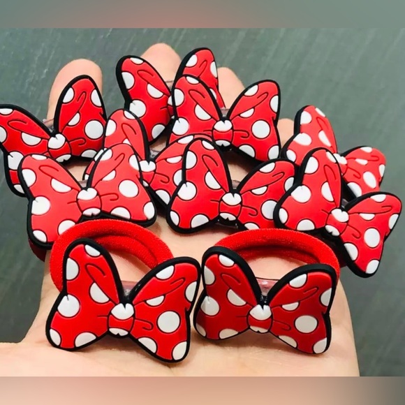 2 PIECE SOFT MINNIE MOUSE HAIR BOW ELASTIC FABRIC BANDS SET - Picture 3 of 7